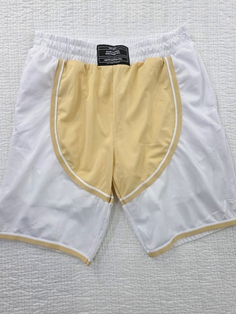 Boohoo Man Limited Edition Athletic Shorts Mens M Yellow White 9" Inseam Running